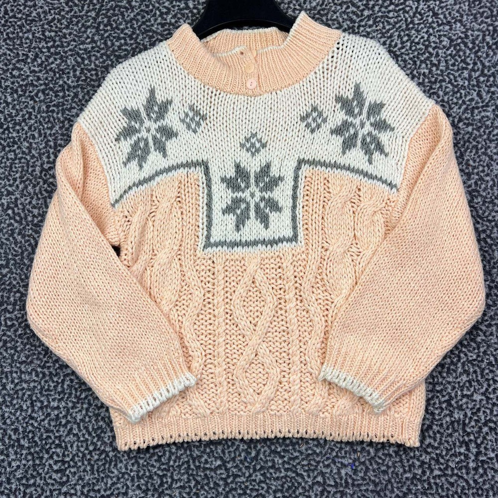 Vintage Jamie Scott Sweater Women Small Hand Knitted Peach Cable Knit Snowflake